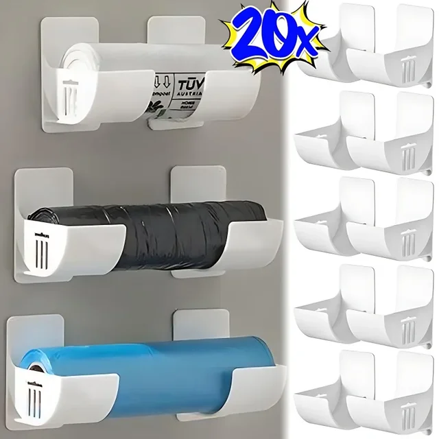 Boîte de rangement murale pour sacs poubelle, support d'étagère, conteneur de film plastique, distributeur de sacs poubelle, évaluation pour la cuisine, 20 pièces, 2 pièces 1