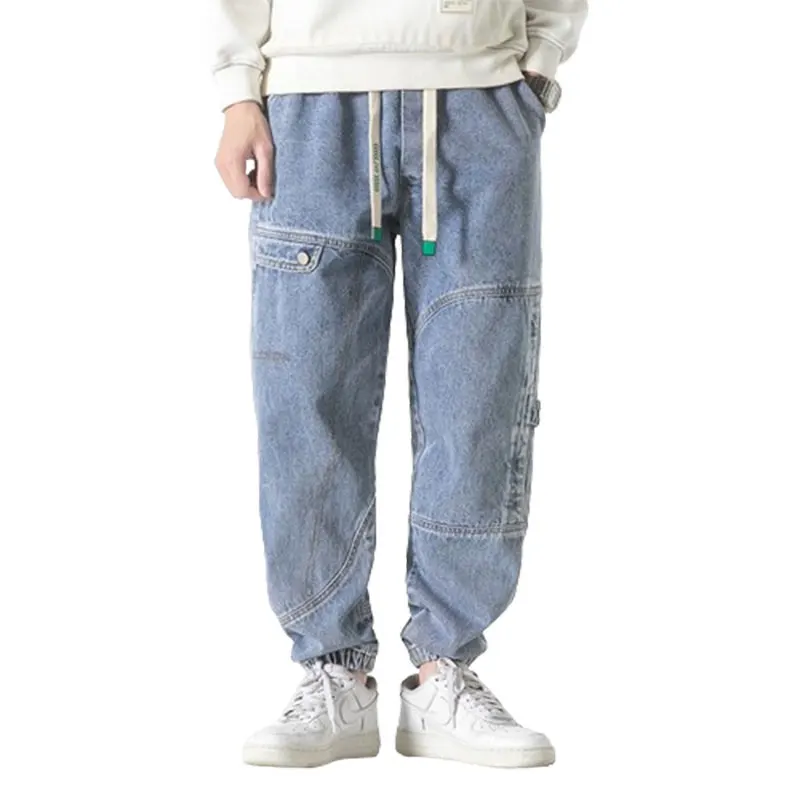 Elegant Fashion Harajuku Slim Fit Male Clothes Loose Casual All Match Jeans Solid Button Pockets Straight Cylinder Leggings