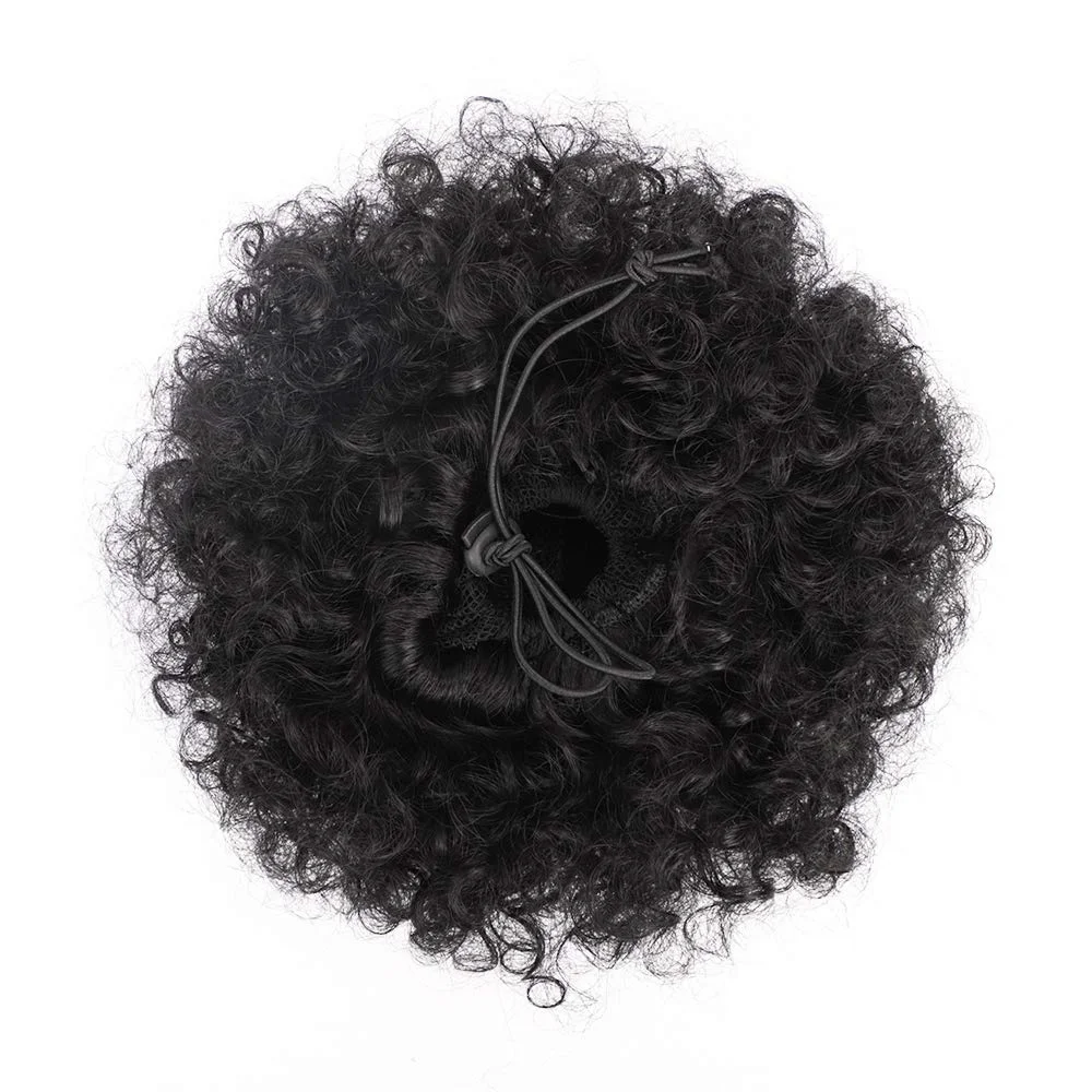 Human hair extensions Afro puff drawstring ponytail kinky curly bun short updo hairpieces for Black women girls