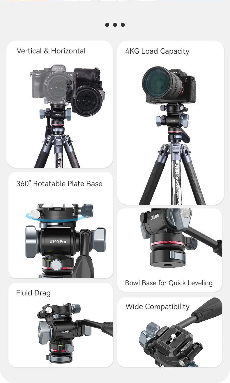 Description Picture 6 of itemUlanzi U190 PRO Fluid Video Head  360° Bowl Base Damping 4kg Load For Tripod Monopod Camera Shooting Professional Panoramic Head