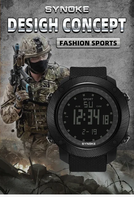 1723 Reloj militar para hombre, impermeable, digital, deportivo,  retroiluminación LED, pantalla de alarma