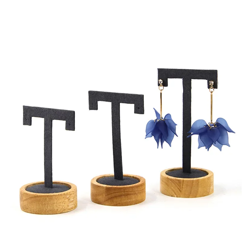 3pcs/set Wood Earrings Jewelry Display Holder Rack Dangling T-Bar Stand Ear Studs Countertop Hoop Earrings Organizer Show Shelf