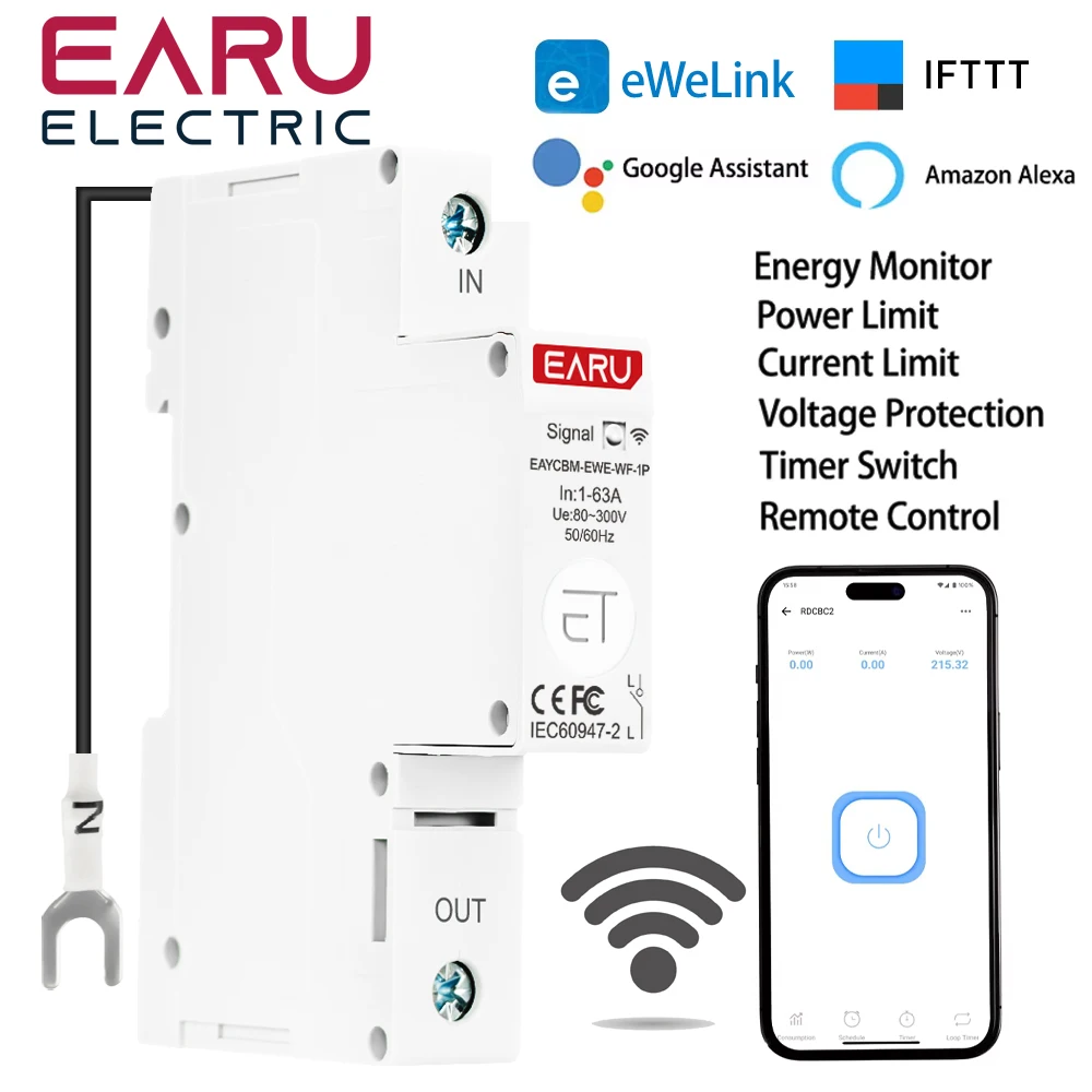 EWelink アプリ WiFi スマートサーキットブレーカー 1P+N 32A 63A MCB タイマーリレースイッチ Alexa WeLinkアプリ  WiFiスマートサーキットブレーカー 1P+N 63A MCB タイマーリレースイッチ Alexa Google amiciSmart WiFi MCB,  Circuit Breaker & Energy Meter, 63A Smart ... EWelink アプリ WiFi スマートサーキットブレーカー 1P+N 32A 63A MCB タイマーリレースイッチ Alexa