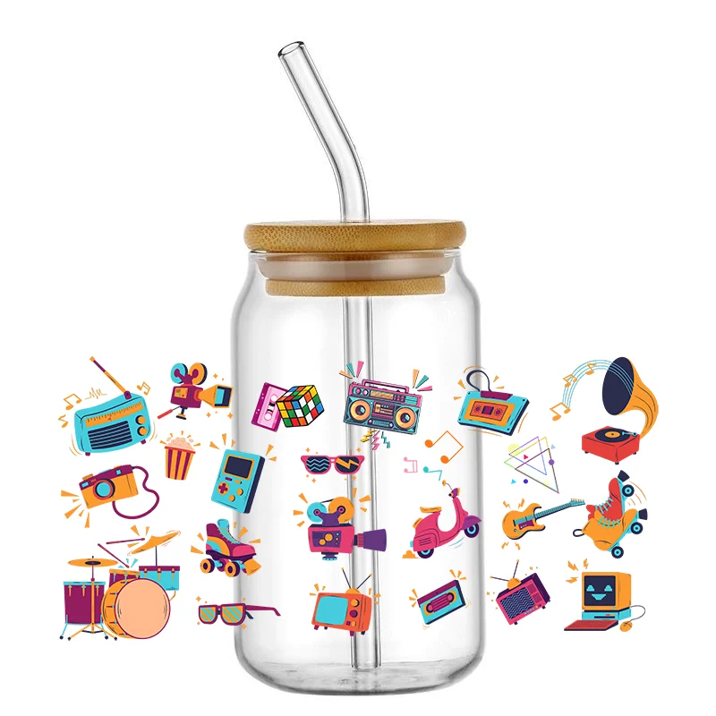 Miniso Gaming UV DTF Cup Stickers, Glass DTF Transfer Stickers,Waterproof Game Controller Wipe Transfers for 16 oz Glass,Mug