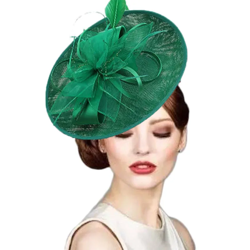 

Big Derby Fascinators For Women Elegant Wedding Chapéu Fascinator de casamento Sinamay Hat Base Millinery Church Hats Ladies