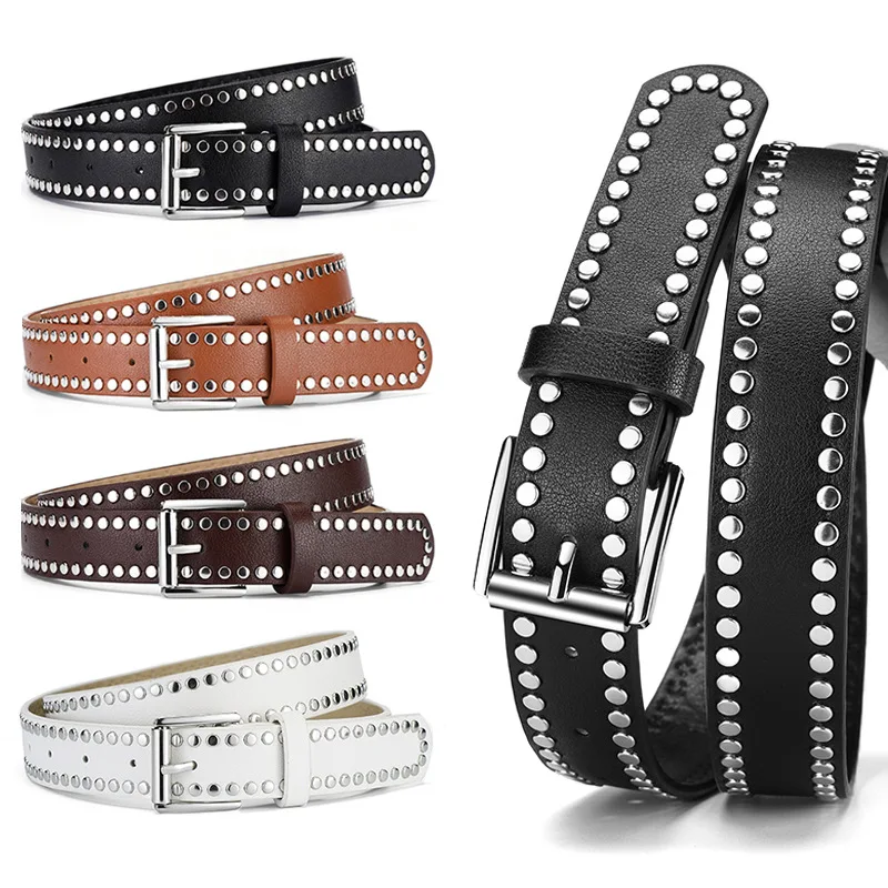 

New Punk Rivet Belts Men Women Hip Hop Rock Y2K Style Belt High-class Feeling Pin Buckle Metal Pants Jeans Waistband