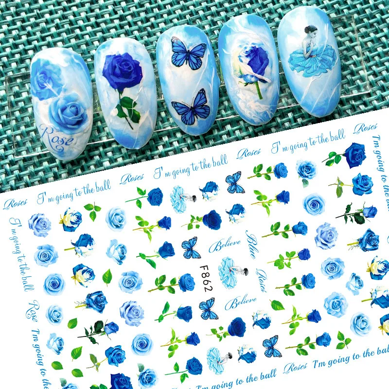 Vibrant Butterfly & Rose Pattern Valentine's Nail Art Stickers