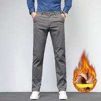 2024 Pants Men Winter Cotton Straight Stretch Trouser Male Classic Casual Work Business Fleece Warm Formal Office Quality Classy 1