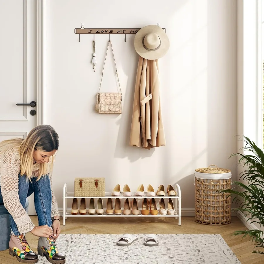 2 Tier Shoe Rack for Closet Durable Mesh Style Shoe Rack Entryway Shoe Shelf Shoe Storage Organizer for Hallway Bedroom Living