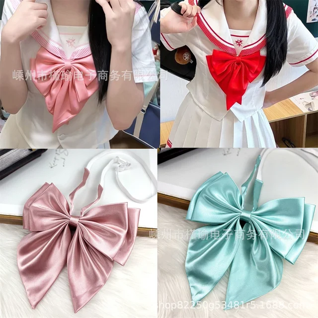 Oversized double-layer bow tie JK free gilded scarf sailor suit bow uniform accessories mint pink 1