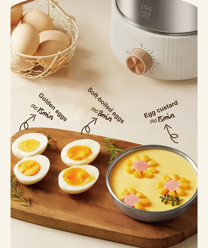 400W Home Egg Cooker Large Capacity 304 Stainless Steel Timing Electric steamer 7 Eggs Bun Corn Auto Power Off Breakfast Machine 3