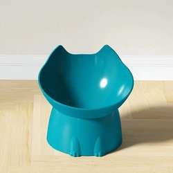 WhiskerWare Elevated Cat Bowl - Anti-Tip Raised Pet Feeding Dish with Tilted Edge (Blue)