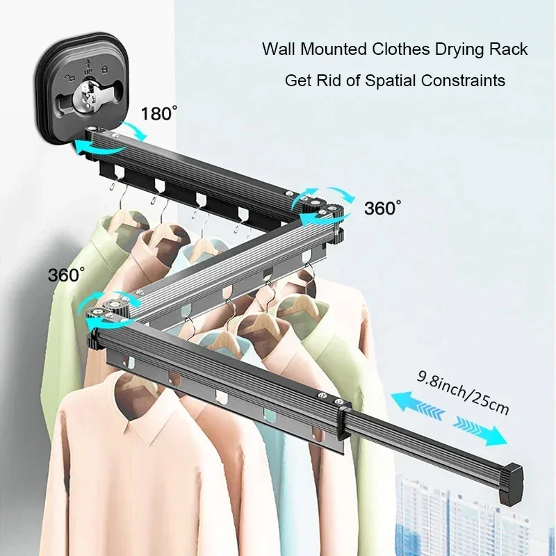 Retractable Clothes Drying Rack,Space-Saver,Collapsible Drying Racks for Laundry Room,Wall Mounted Clothes Hanger Rack 3