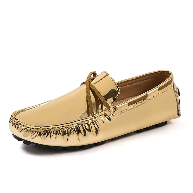

2023 Mens Penny Loafers Gold Black Patent Leather Fashion Moccasin Driving Shoes Casual Slip On Flats Boat Shoes Plus Size 35~48