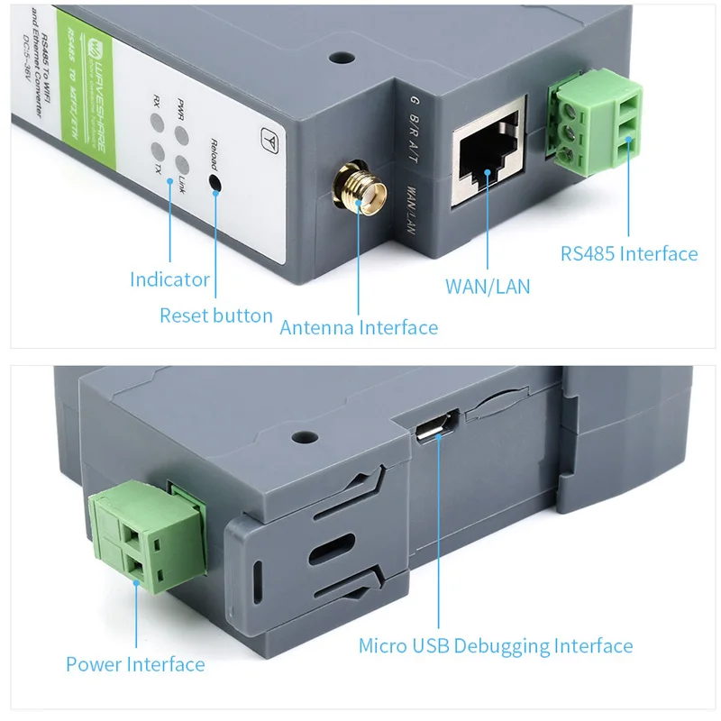 Rail-Type Serial Port Server RS485 to WiFi Or Ethernet Module