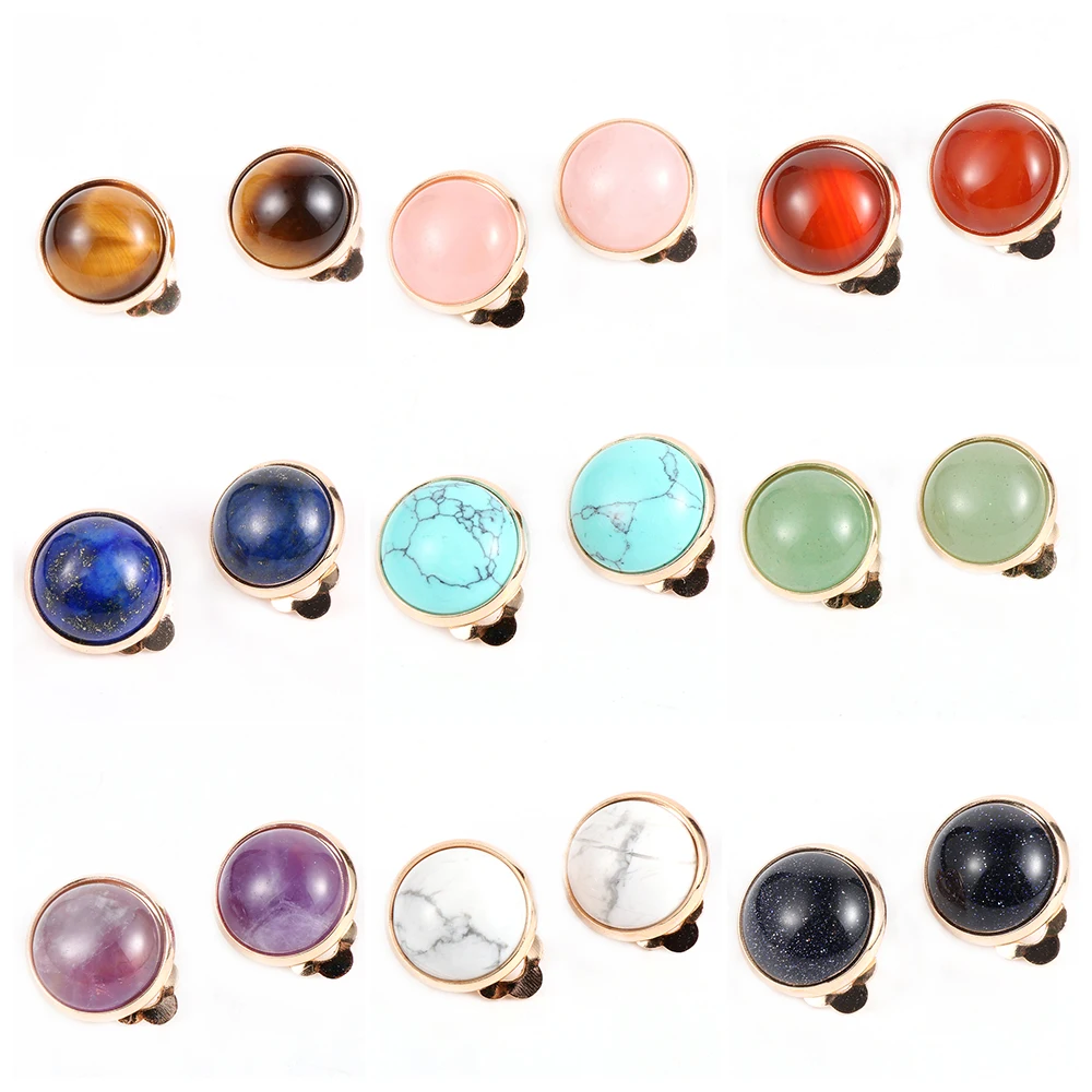 

14 Styles BOHO Natural Stone 12mm Small Turquoise Crystal Women Clip-On Earrings Girls No Piercing Ear Jewelry