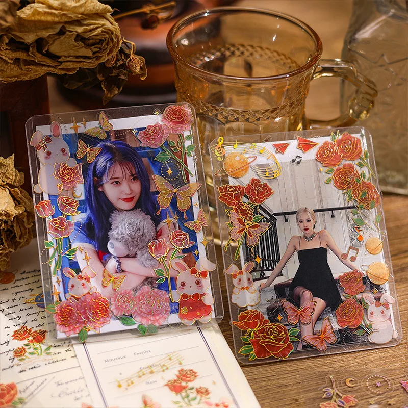50PCS PVC Stickers Decoupage Card Students Drafting Notebook Decals Rose Scrapbooking Novelties Water Bottles Flowers Phone