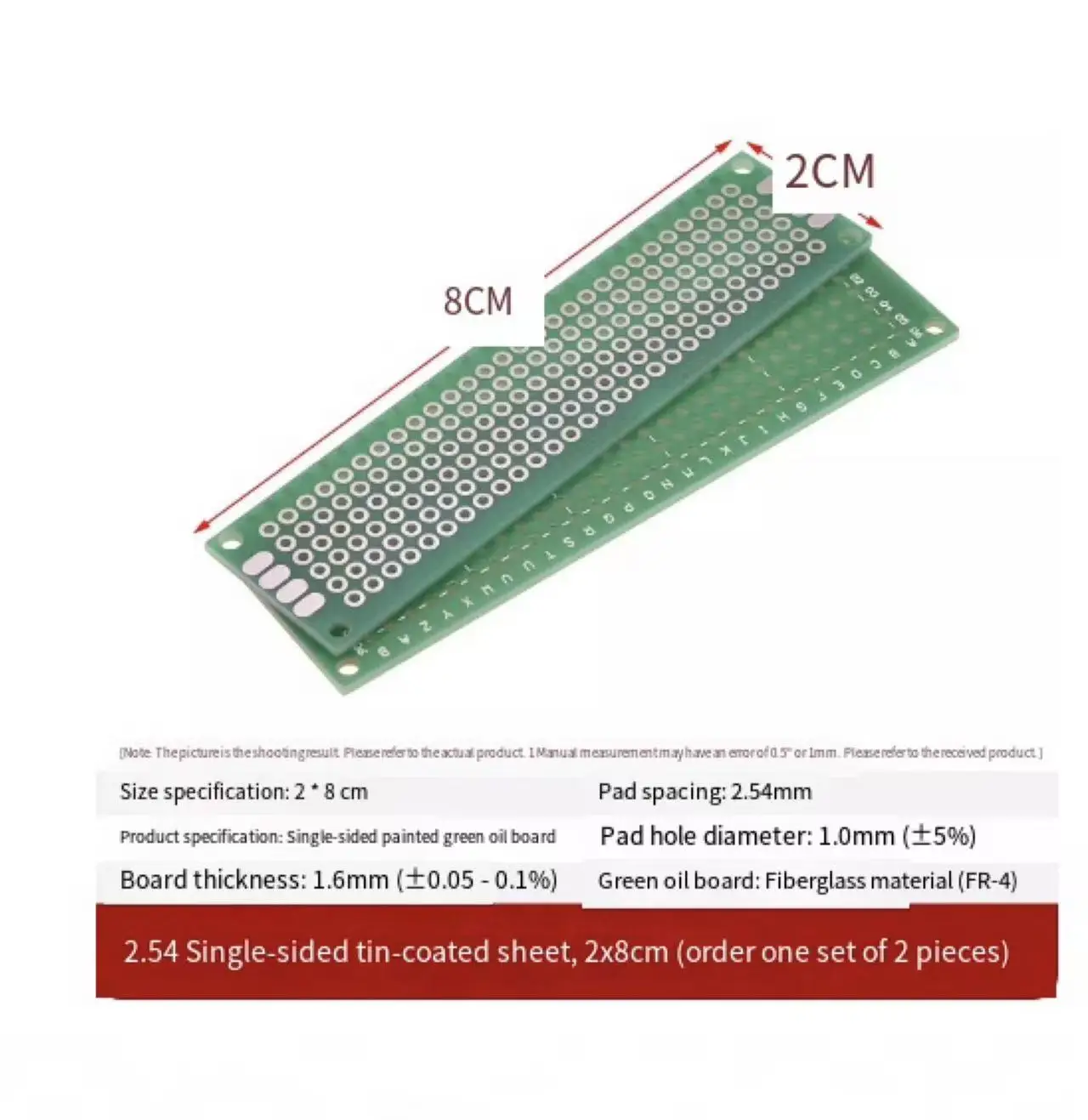 2.54mm PCB 단면 범용 보드, 주석 도금 홀 보드, 9*15cm, 2x8 라인 실험용 브레드보드