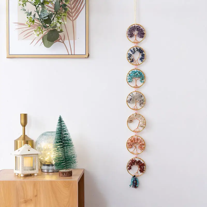Albero Della Vita In Metallo Con Pietre 7 Chakra – Decorazione Pensile Per Auto O Casa – 26 Cm - 4