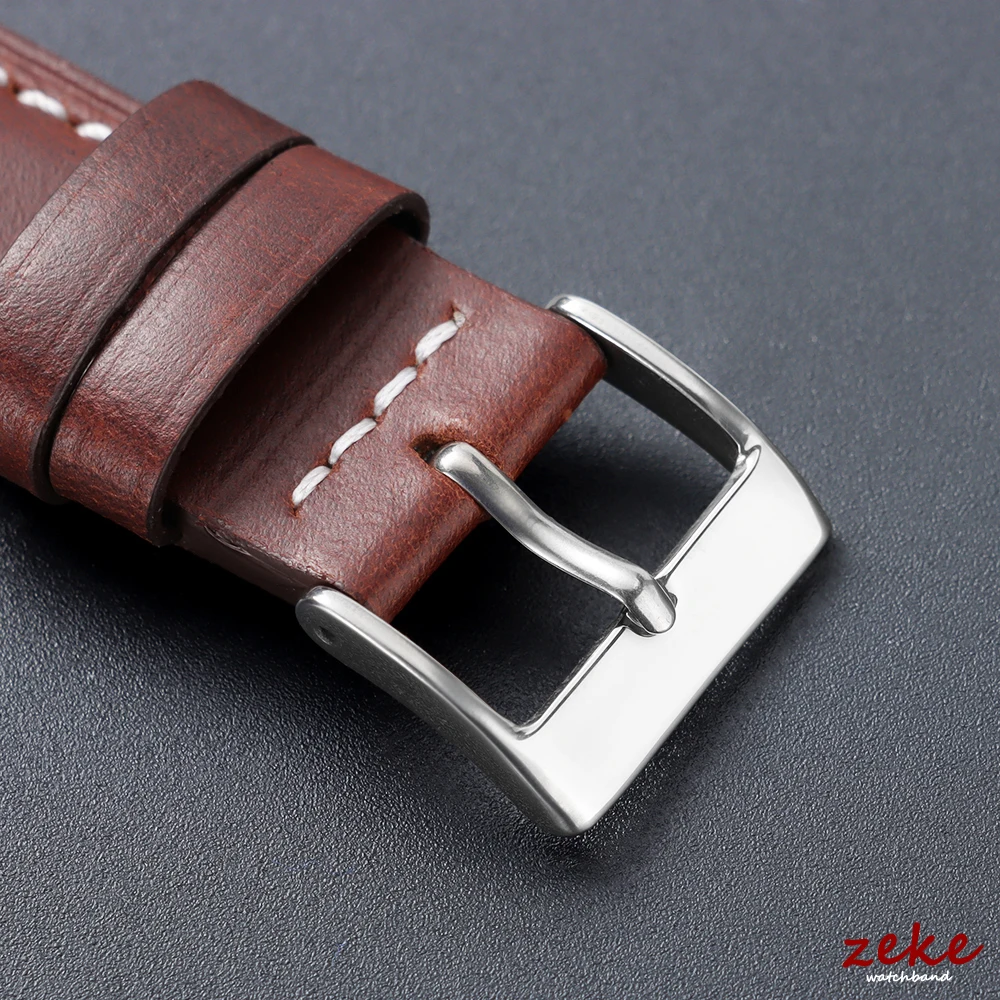 Classic Brown Leather Watch Strap with Pin Buckle – Vintage Oil Wax Finish