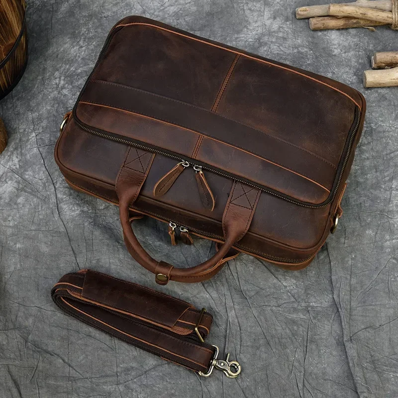 Genuine Leather Business Laptop Bag for Men