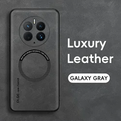 Magnetic Retro Leather Soft Wireless Charging Phone Case Cover for Mate 50 Pro (GRAY)