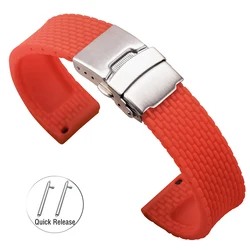 Universal Waterproof Silicone Watch Band - Sporty Rubber Bracelet - 22mm (Red)