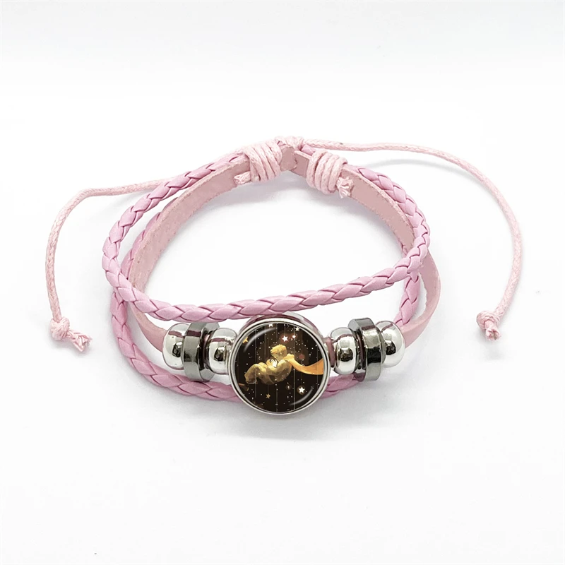 The Little Prince Bracelet Women Kids Classic Cartoon Figure Fox Glass Button Woven Leather Bracelets for Couple Bangle Gift 3