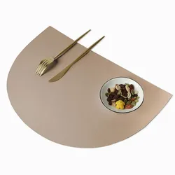 Elegant PU Leather Semicircle Placemat - Waterproof & Oil - Proof Table Insulation Pad - 42x28cm(1pc) (Apricot 2)