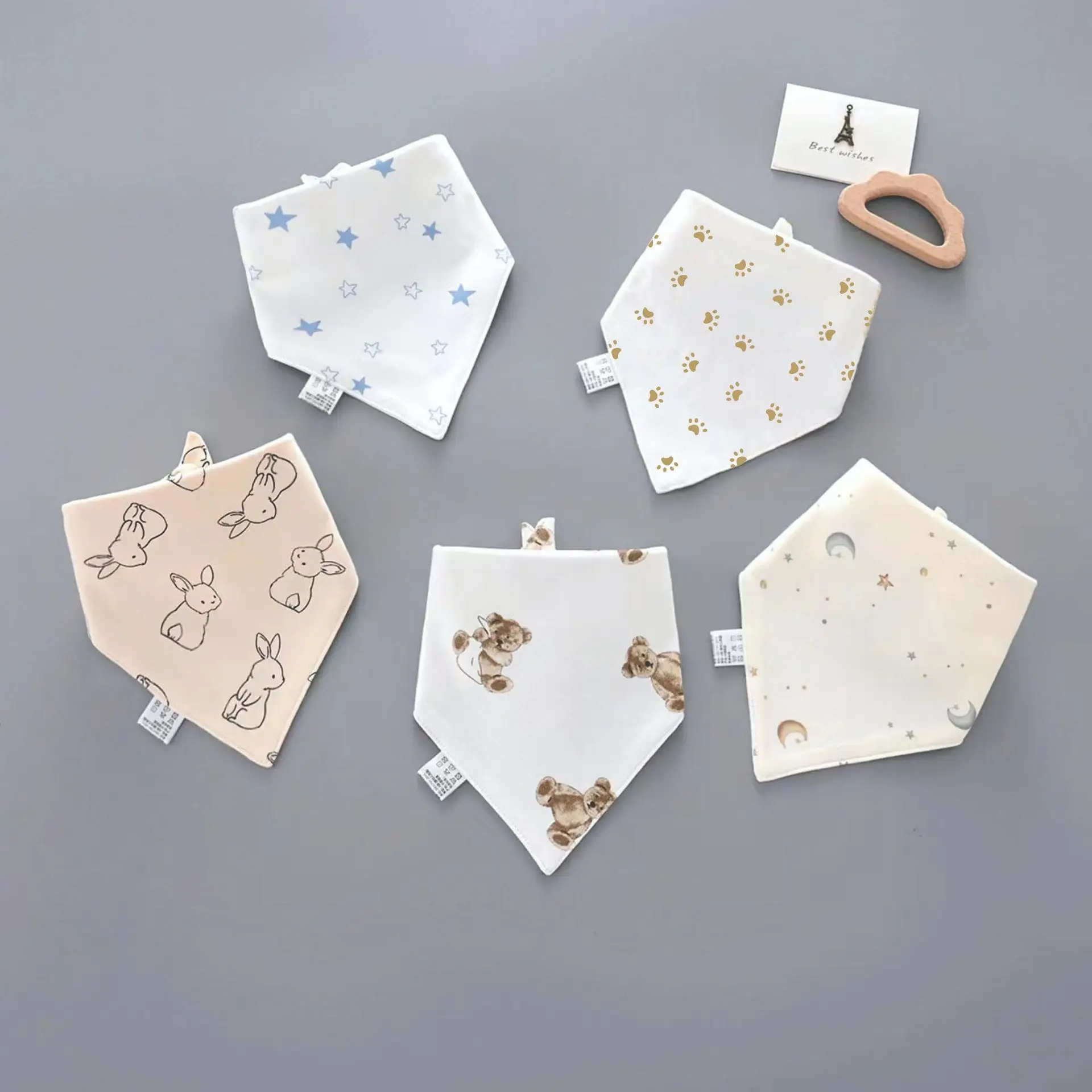 5 In 1 Newborn Baby Cotton Wool Triangle Bibs For Kid Feeding Neonate Saliva Spitting Towel Boy And Girl  All-season Universal