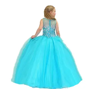 Детские платья с кристаллами для первого причастия, блестящее бальное платье, пышное платье, платья с цветами для девочек на свадьбу, банкет, платье на спине