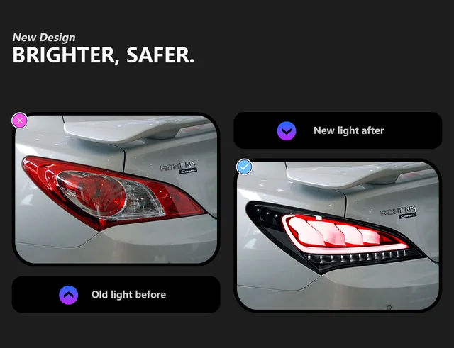 ヒュンダイローエンクーペ用LEDテールライト,フォグブレーキ 