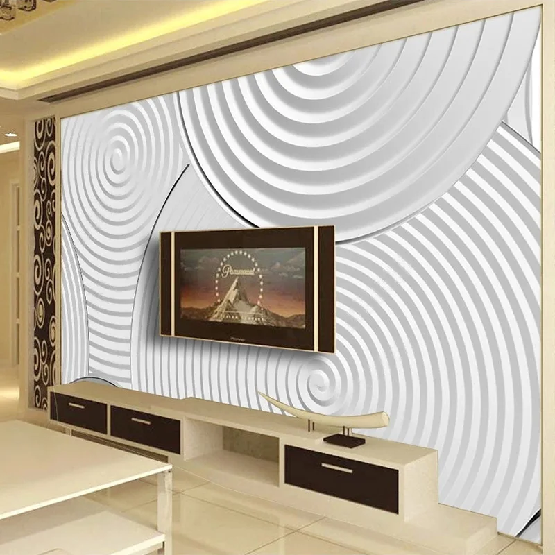 Personalizado Mural Papel de Parede Moderno 3d Abstrato Linha Alívio Círculo Ondulado Moda Sala tv Arte Fundo da Parede d