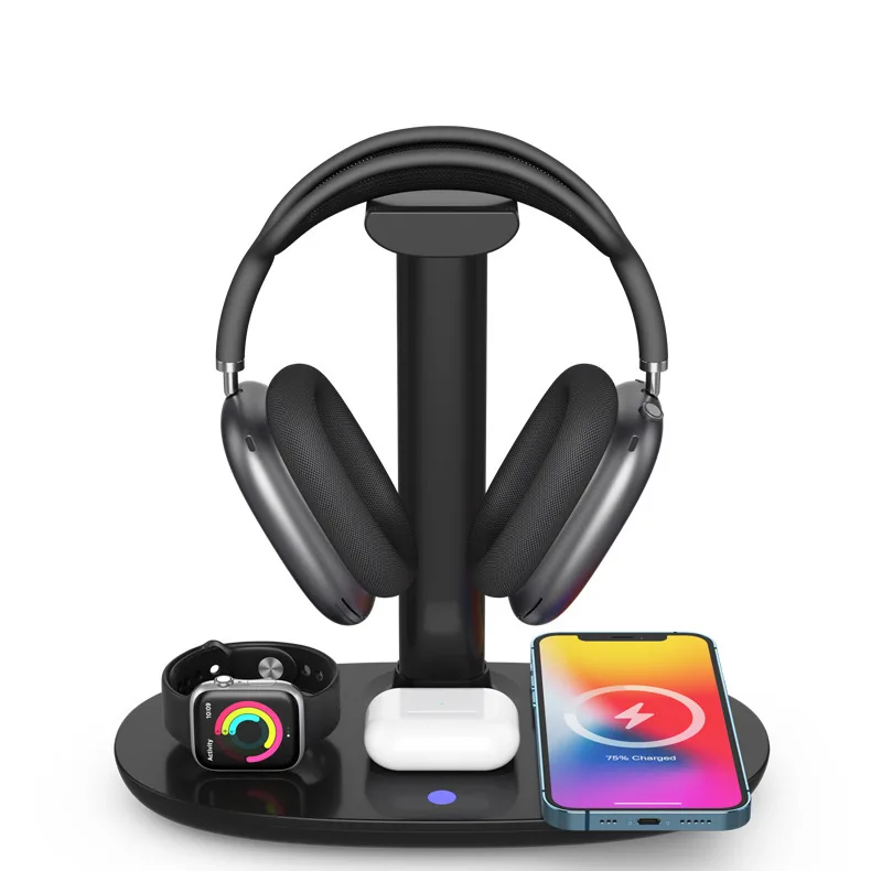 15W 4 In 1 Supporto Per Cuffie Supporto Per Cuffie Stazione Di Ricarica Wireless Veloce Dock Per Apple Watch Airpods Pro/2 Iphone 12/11 Samsung
