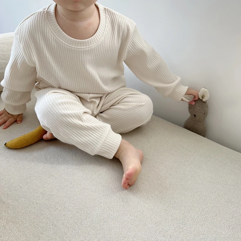 여아용 긴 소매 티셔츠 바지 세트, 가을 골지 면 의류, 어린이, , Roupa Infantil Pra Menino