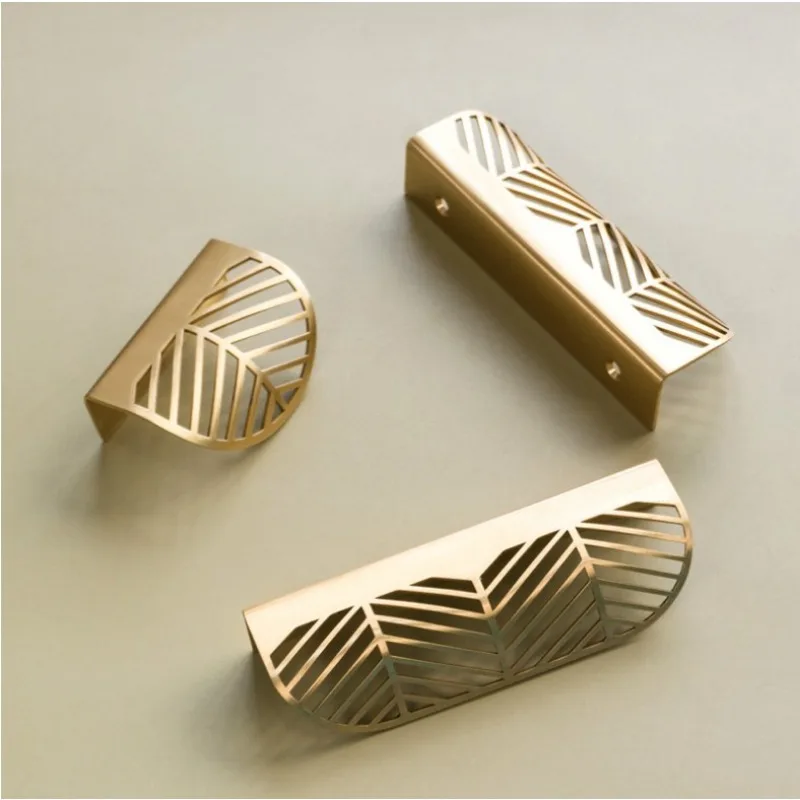 New Leaf-shaped Modern Furniture Drawer Brass Handles Furniture Wardrobe Drawer Knob Brass Door Handles