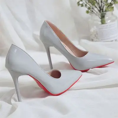 Shoes For Women 2022 Spring High Heel Pumps Sexy Foot Fetish Alternative Passion Sexy Red Bottom Pointed 10 CM Zapatos De Mujer gray