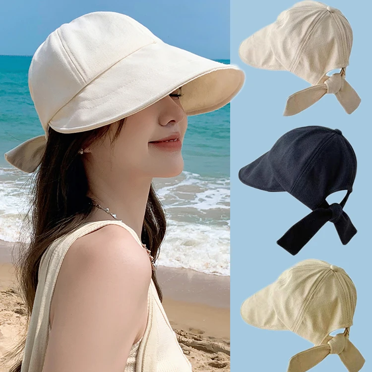 

Summer Bow Sunshade Fisherman Hat Women Girls Adjustable Solid Color Bucket Hat Outdoor Casual UV Protection Hats Fashion Caps