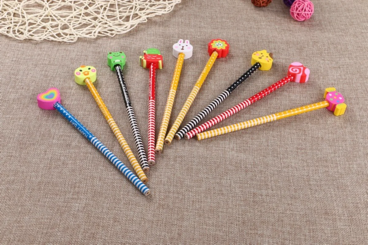 12 Pcs Wholesale Cute Cartoon Pencil with Rubber Kindergarten Prize Gift Brush Creative Stationery Student Sketch Drawing Pencil 3