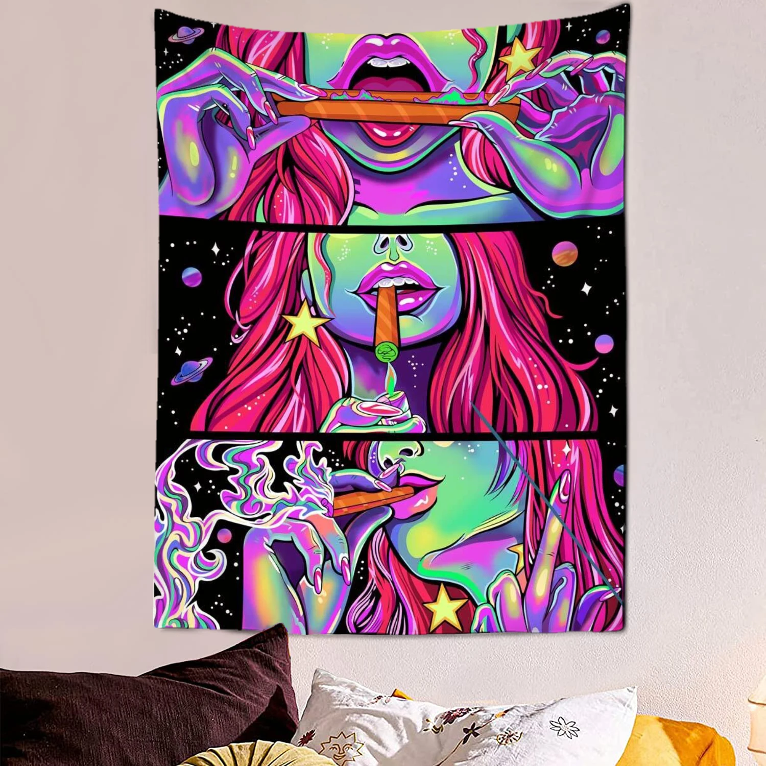 Tapisserie Murale Psychédélique Crâne Illusion - 29x37 Pouces (environ 74x94 Cm), Tissu Peau De Pêche