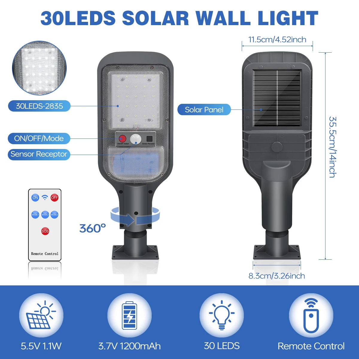 Solar Street Light Outdoor Solar Light Waterproof LED Flood Lights Dusk to Dawn with Motion Sensor Parking Lot