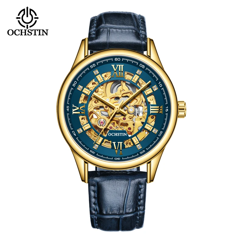 OCHSTIN Male Wristwatches Automatic Mechanical Luxury Rose Gold Antique Skeleton Diamond Dial Stainless Steel Mens Dress Watches