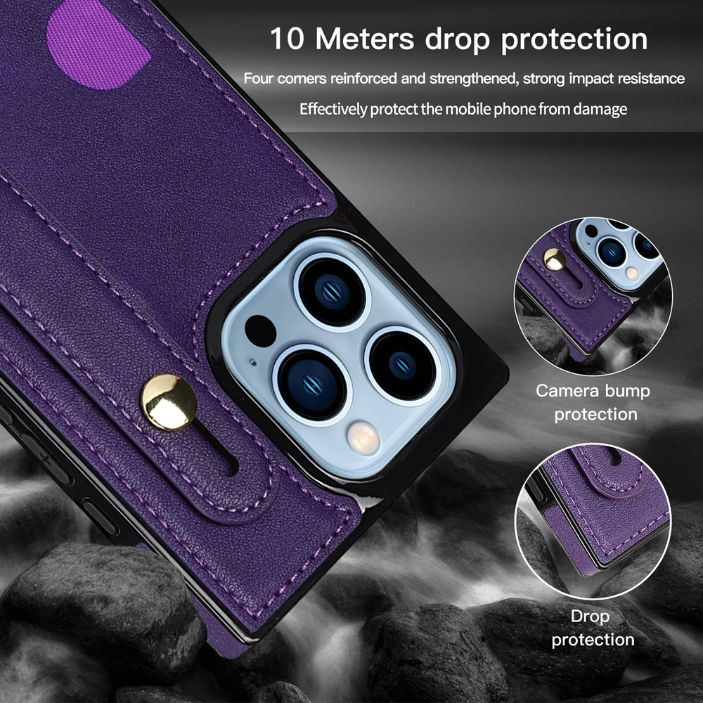 Elegant Crossbody Leather Phone Case with Kickstand and Card Slot Featuring a Wristband Design