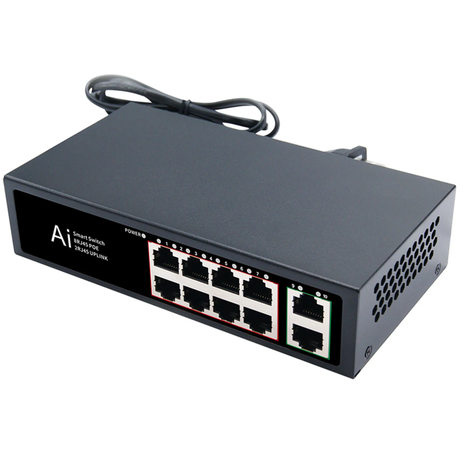 TEROW 스마트 스위치 이더넷 네트워크 스위치, IP 카메라, 와이파이 라우터용, 10 포트, 표준 PoE 스위치, 8 포트, 2 업 링크, 100Mbps