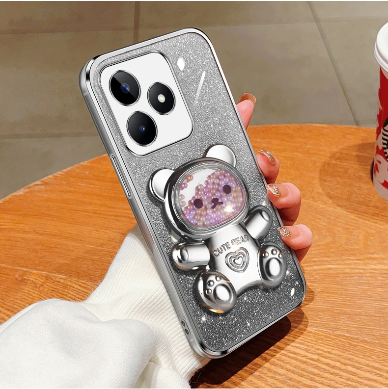 Coque de téléphone avec support à paillettes, ours mouvant, C 53 15 55 35, pour Oppo Realme C55 C53 C11 C31 C35 C17 C20 C30 C15, housse de support V_voghion.com
