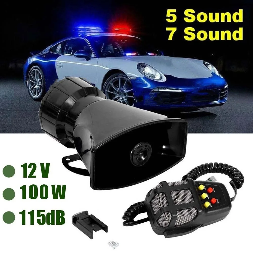 100W Loud Multipurpose Car Horn 12V Police Siren Air Horn Megaphone Alarm Emergency Motorcycle Multi-tone Claxon Speaker