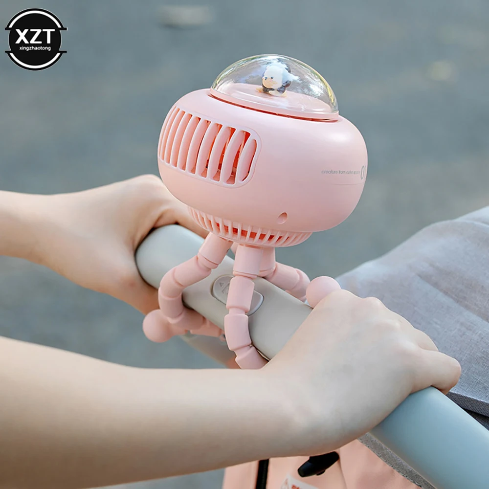 

Portable Baby Stroller Winding Fan Octopus Stand USB Rechargeable Adjustable Small Handheld Cooling Moving Head Fan