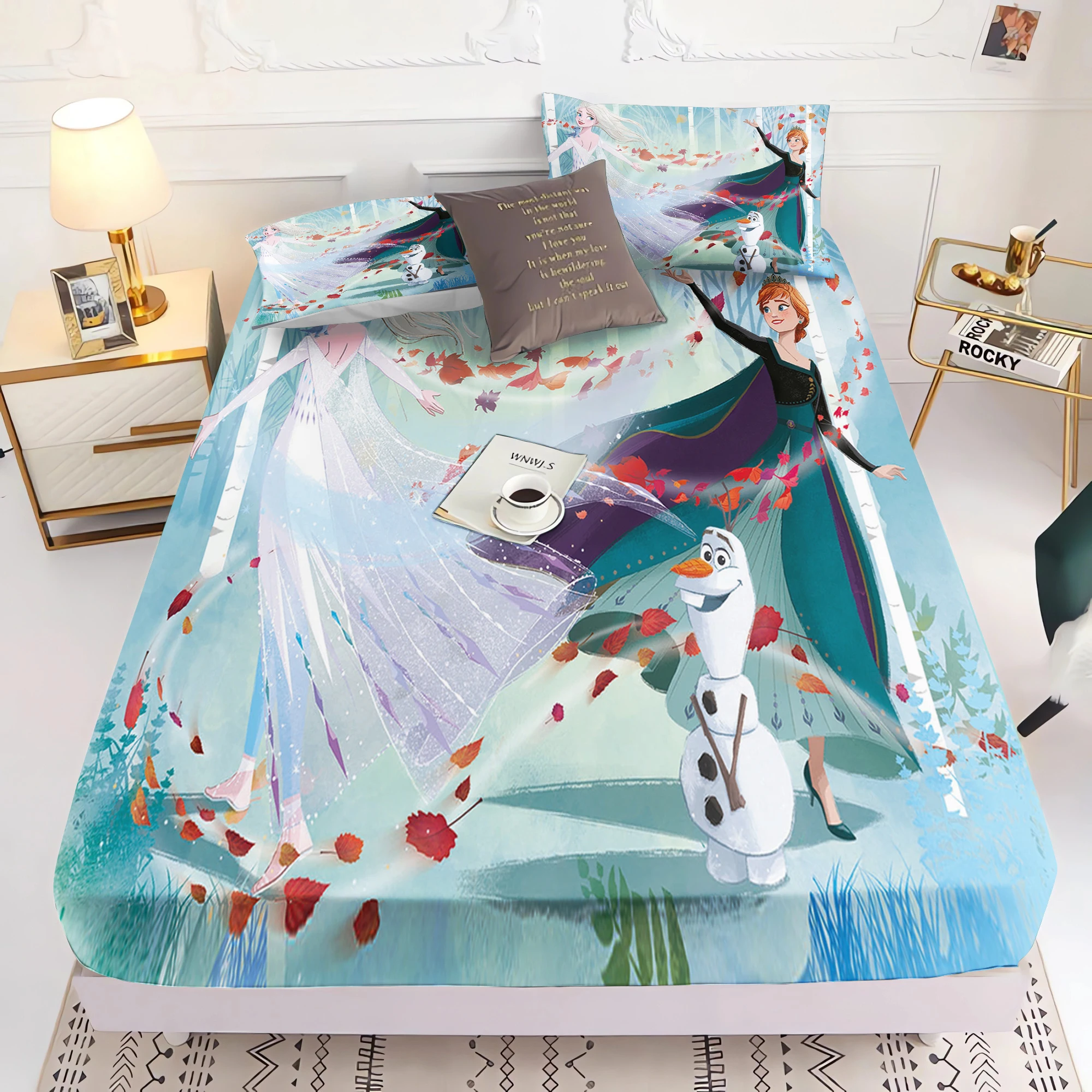 Frozen Princess Elsa Fitted Sheet 100% Polyester Bedding Set With Pillowcase Suitable For Children And Adults Anime Kawaii 4
