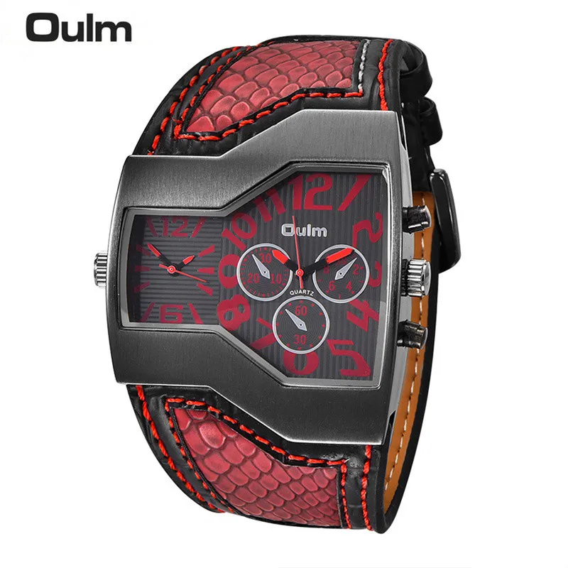 

Oulm Classic Style Two Time Zone Men's Watches PU Leather Wristwatch Male Quartz Clock Casual Man Hours relogio masculino