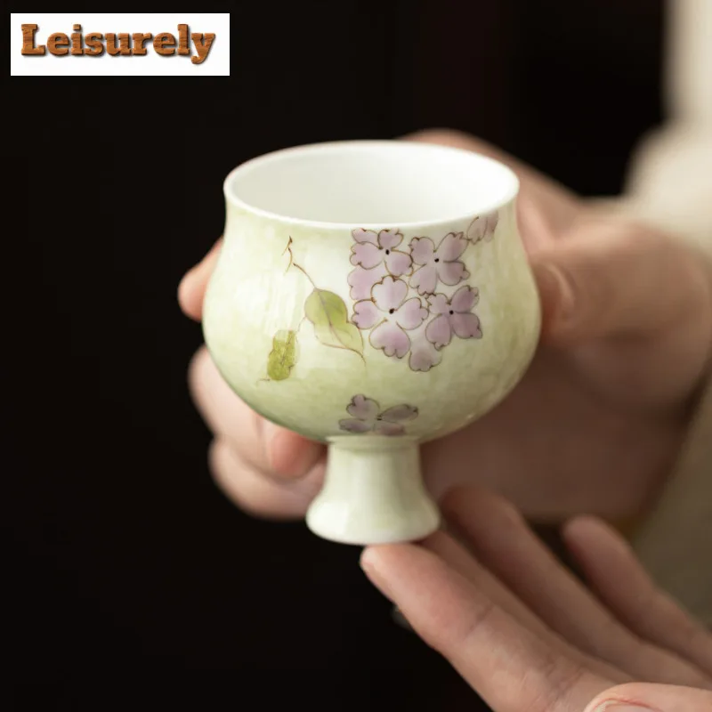 Hand-painted Hydrangea Teacup Luxury Tea Bowl Single Cups Tea-tasting Fragrance Cup Chazhan Master Cups Tea Ceremony Ornaments